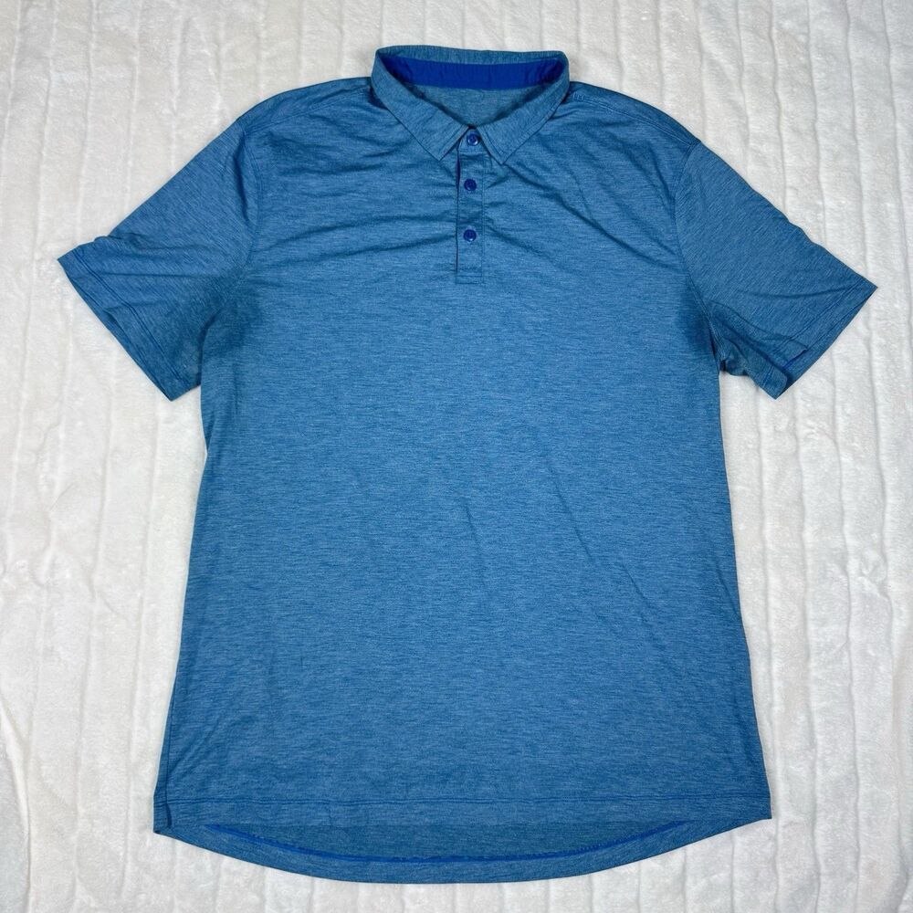 Lululemon Polo Shirt Mens XL Blue Short Sleeve Stretch Performance Golf Casual
